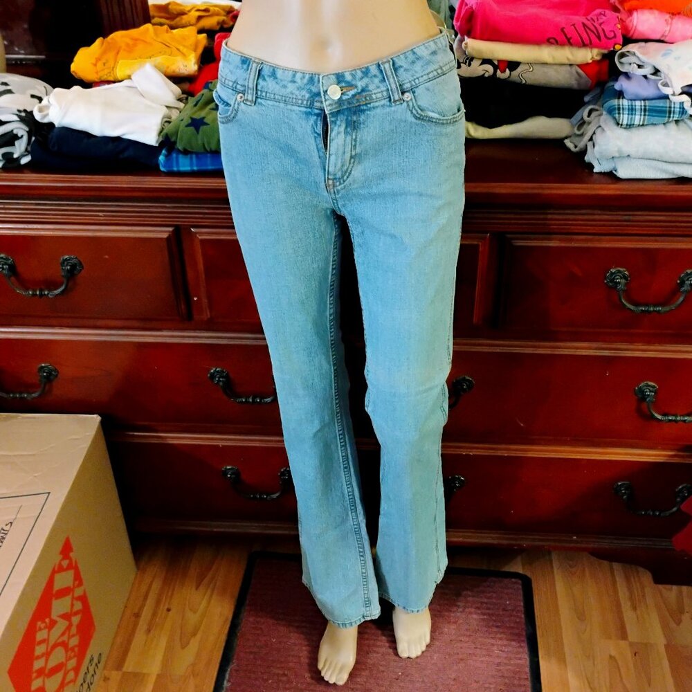 Blue Cotton/Spandex Flared Stretch Jeans